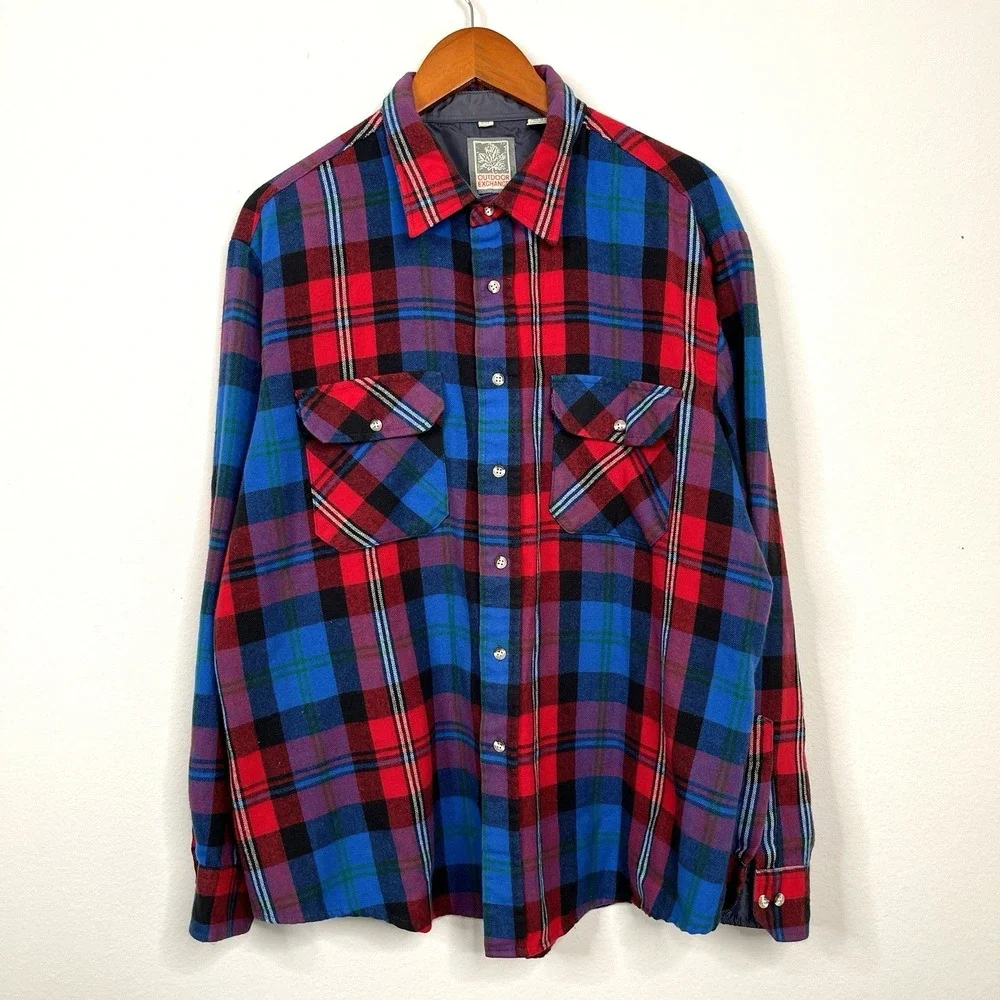 Vintage Outdoor Exchange Mens Plaid Flannel Shirt Size XL Country Ranch Outdoors